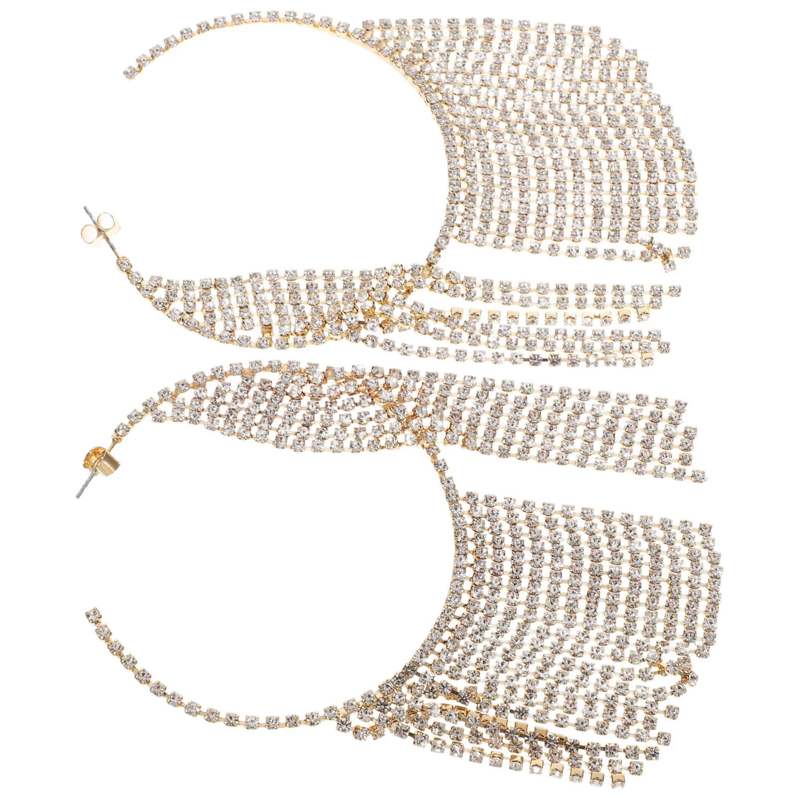 1Pair Rhinestone Tassel Hoop Earrings Sparkly Dangle Crystal Bridal Party Accessories Rhinestone Tassel Hoop Earrings