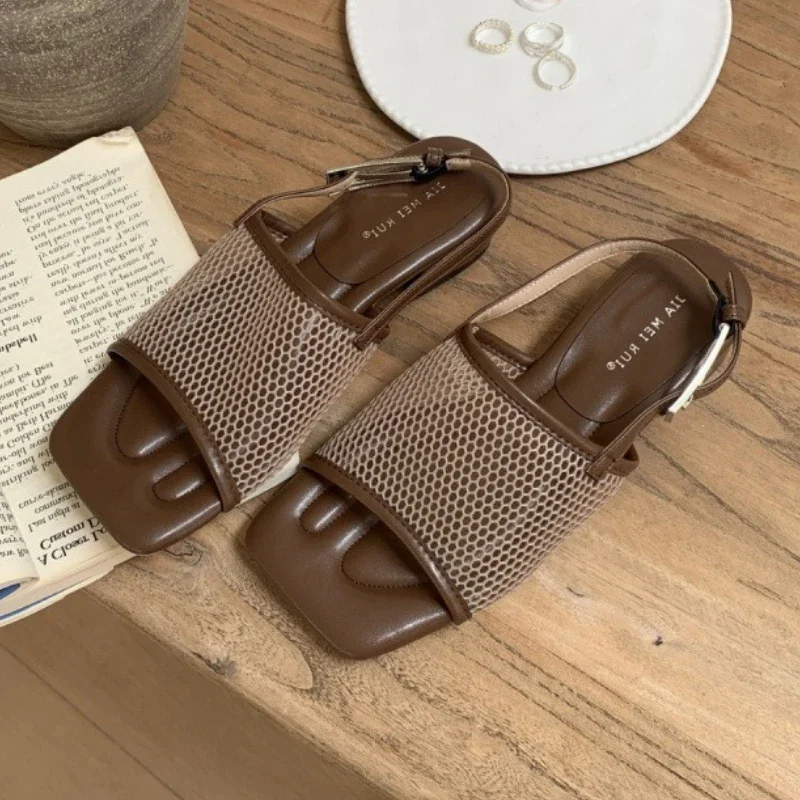 

Дышащие сандалии с квадратным носком, женские летние новые модные тапочки для женщин, шлепанцы, повседневная пляжная обувь Sandalias De Mujer