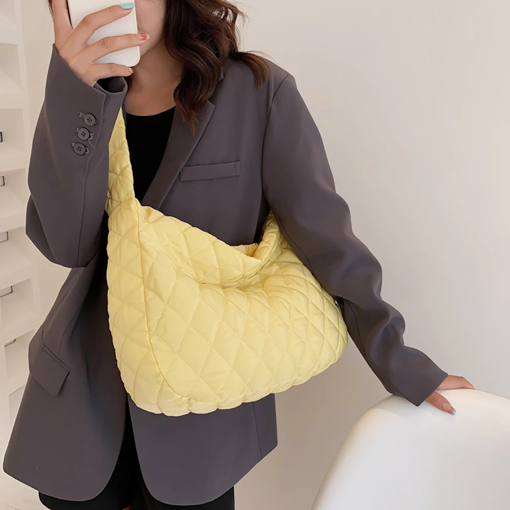 Warm Yellow Crossbody Space Cotton Pad Bag Ladies Girls Large Capacity Shoulder Bag School Street Shopping Bag Brand Design Hobo