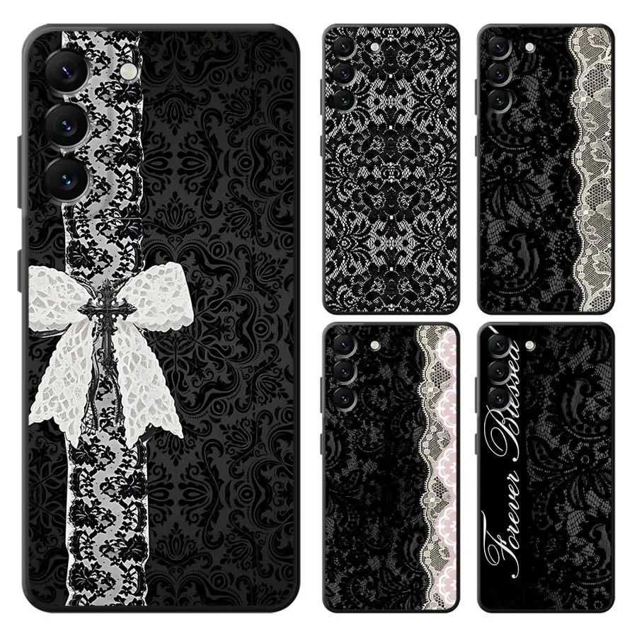Schwarze Sexy Spitzenhülle für Samsung Galaxy A57 A23 A52 A36 A32 A73 A51 A26 A25 A53 A35 A37 A22 A24 A55 Handyhülle A71 A72