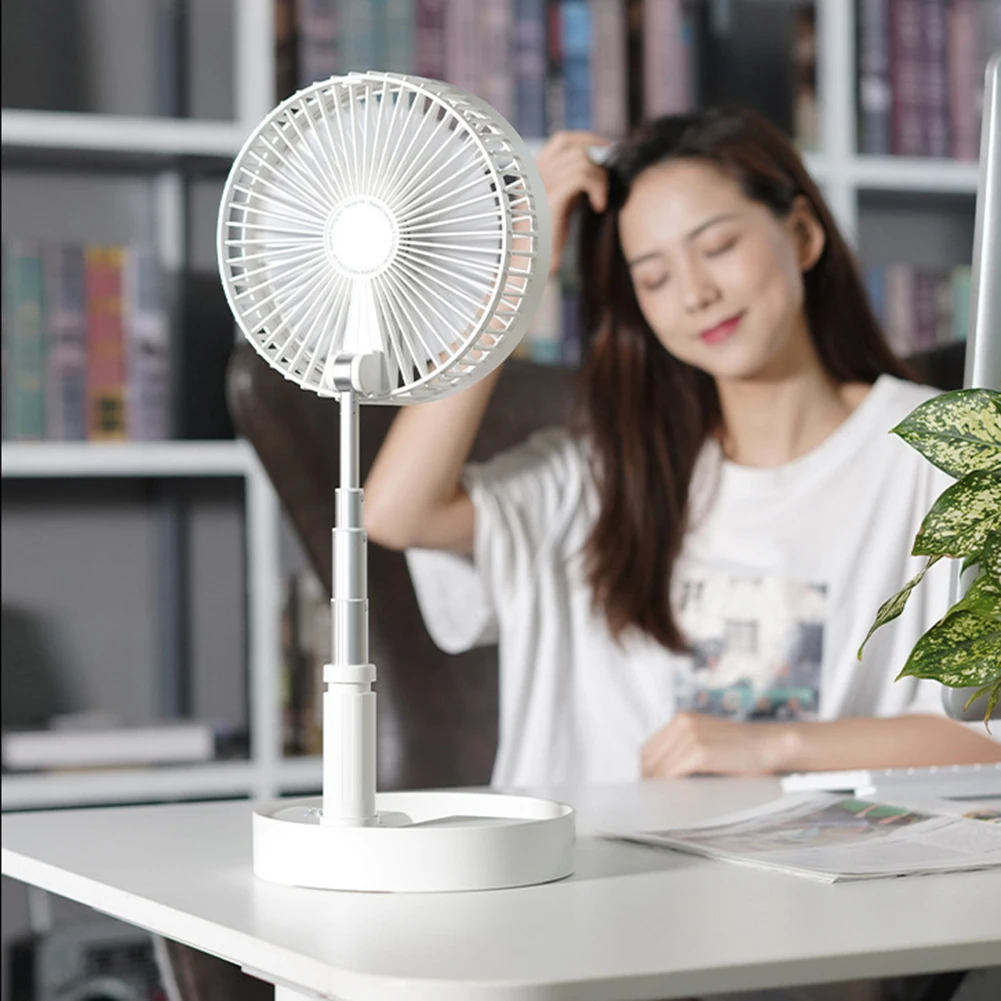 Folding Pedestal Standing Fan Height Adjustable 4 Speed Oscillating Floor Fan Battery Operated Air Circulation Air-Conditioner