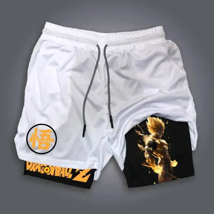 Pantaloncini da palestra da uomo Dragon Ball Z Bandai con stampa di personaggi Pantaloncini fitness elasticizzati ad asciugatura rapida per esercizi di basket Abbigliamento casual