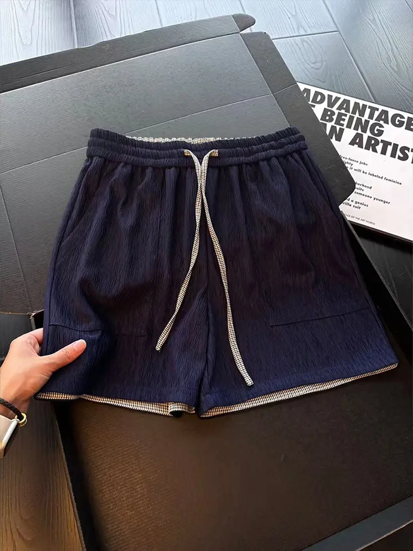 Blue Plaid Ice Silk Quick Dry Thin Five-Point Men's Shorts Summer Texture Sensation Retro Style Fitness Outdoor Daily Shorts