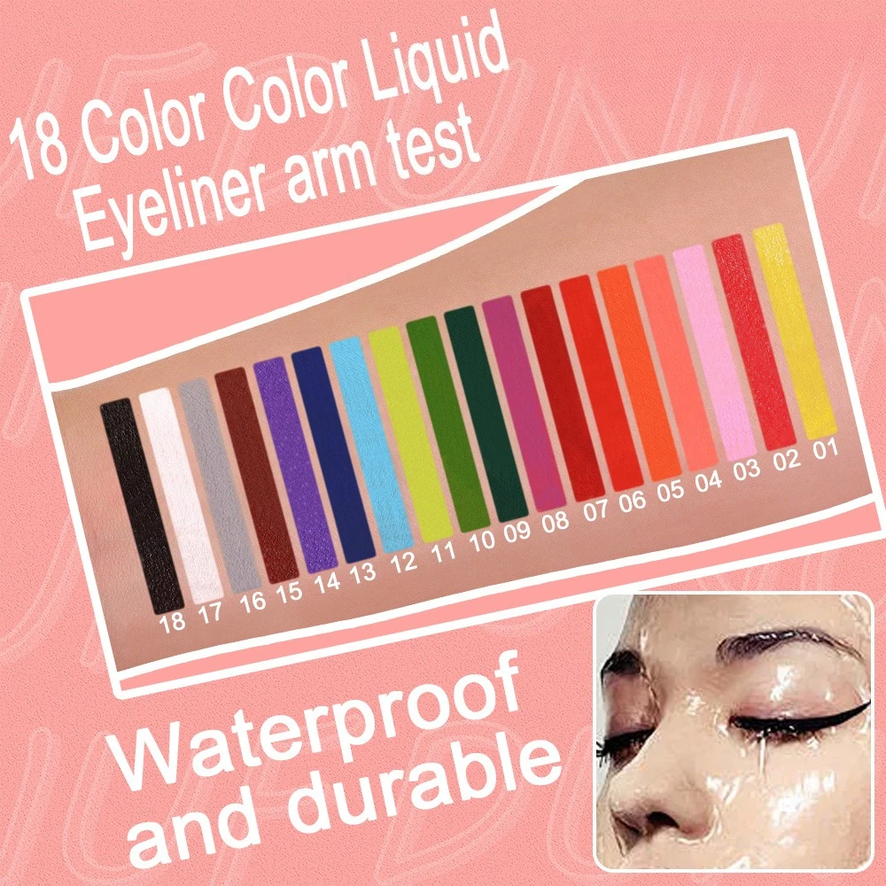 18가지 색상의 리퀴드 아이라이너 방수 오래 지속되는 고발색 빠른 건조 파티 무대 메이크업 그래픽 라이너 예술적 디자인