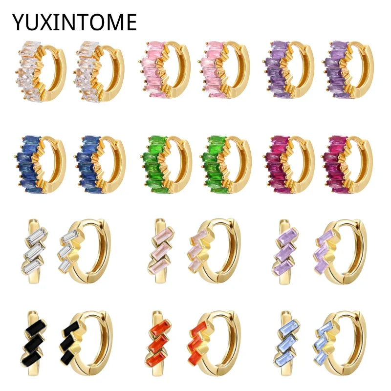 

925 Silver Ear Buckle Rainbow/White Zircon Hoop Earrings Exquisite Crystal Circle Round Earrings For Women Simple Jewelry