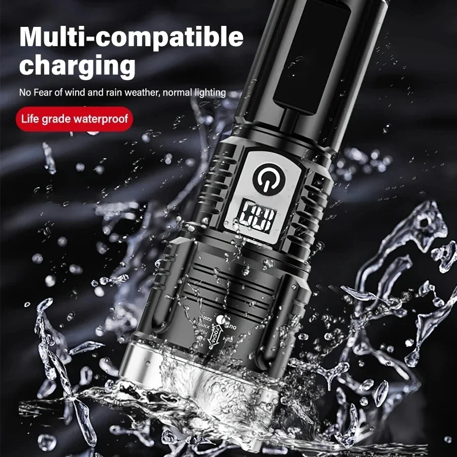 Super Bright LED Flashlight USB Rechargeable Torch Telescopic Zoom Powerful Light Outdoor Explore Emergency Waterproof Lantern