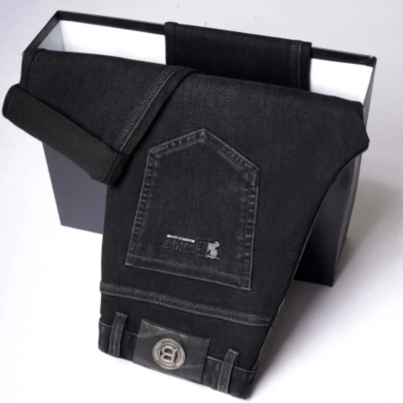 عالية الجودة الخريف الشتاء الرجال ضئيلة مستقيم الساق الجينز ضوء الأعمال عارضة أزياء التخسيس نمط مريح الذكور السراويل