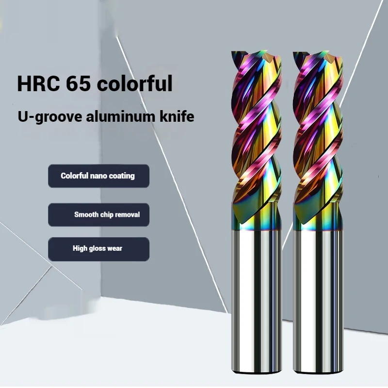 HRC65 Kleurrijke Coating Wolfraam Staal Carbide 3-Fluit U-groef Endmill Aluminium CNC Machines Speciale Frees tool