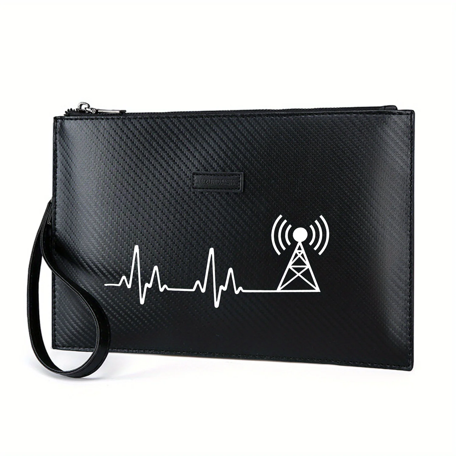 حقيبة يد رجالية من البولي يوريثان مطبوعة على شكل برج موجة الإشارة وراديو نبضات القلب أنيقة وعملية للحمل اليومي