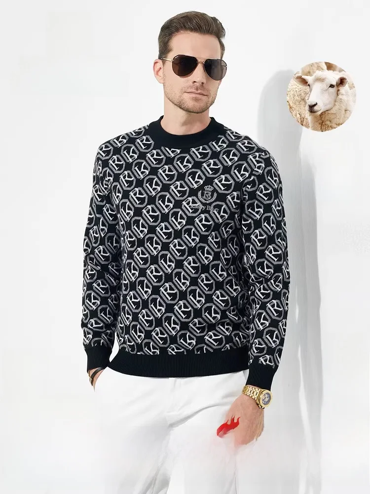 

Мужской вязаный свитер Raidy Boer: новая коллекция осень-зима, с вышивкой, из смесовой шерсти, прямого кроя, повседневный, с длинным рукавом