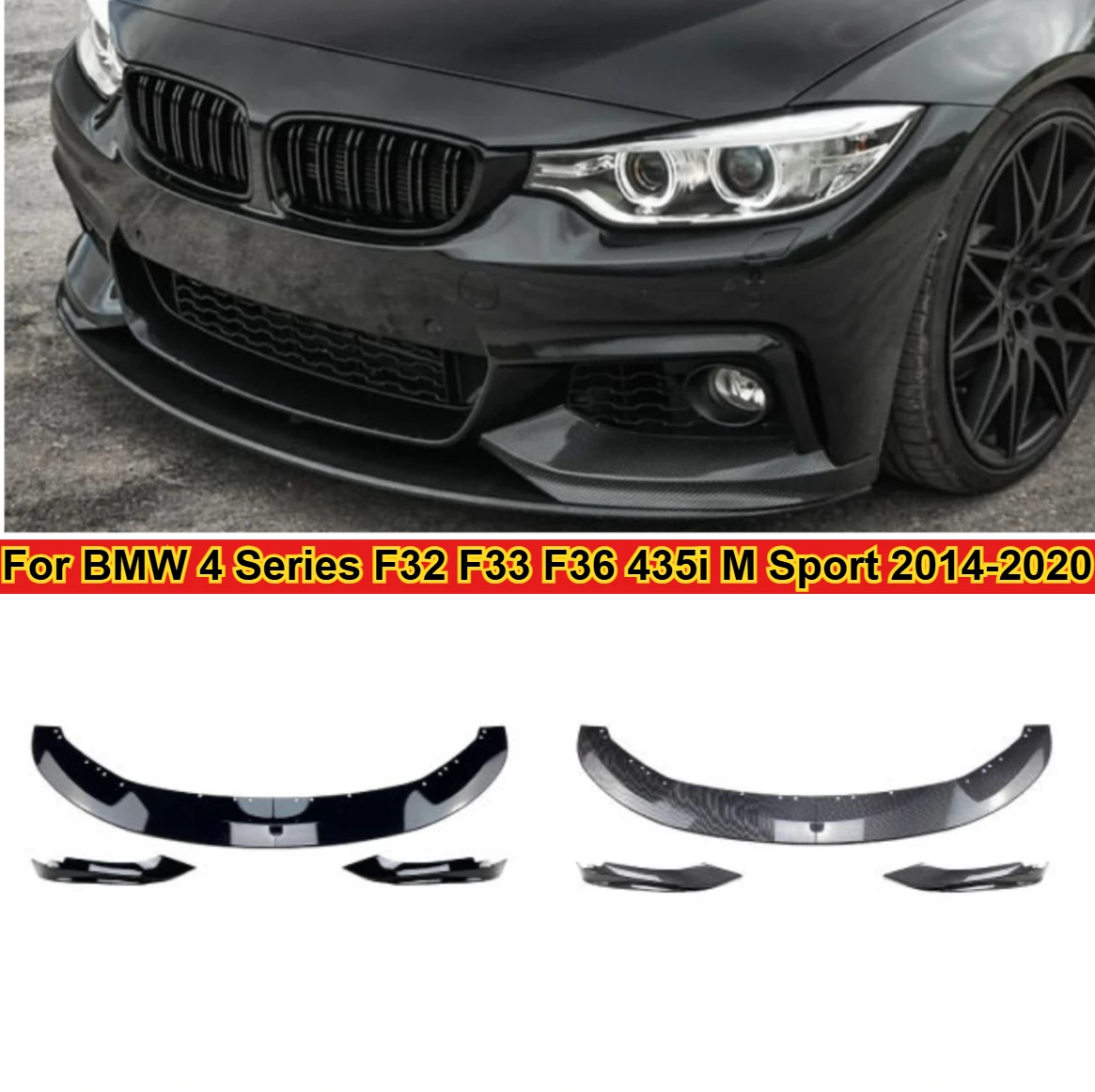 

Для BMW 4 серии F32 F33 F36 435i M Sport 2014-2020 передний бампер, спойлер, губа из углеродного волокна, нижняя боковая крышка лезвия разветвителя