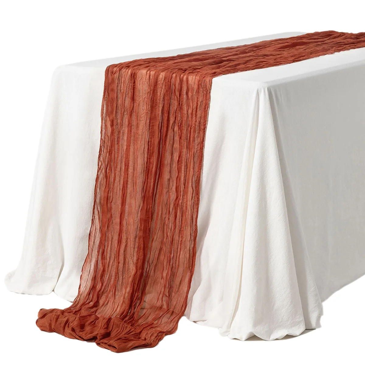Semi Sheer Gauze Cheesecloth Table Runner Vintage Pleated Design Romantic Decor Wedding Reception Dinner Christmas Home Party