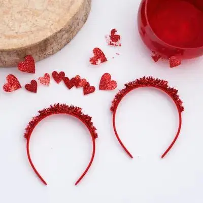 

2pcs Loving Heart Headbands Valentine's Day Party Female Red Hair Hoops Wedding Accessories Heart shaped Hairstyling Tools