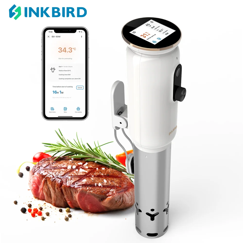 INKBIRD ISV-101W WiFi Sous Vide Cooker, 1000W, 0.1°C Precision, 3D Heating, App Control, USDA Recipes, Pre-Alarm, Safety Feature