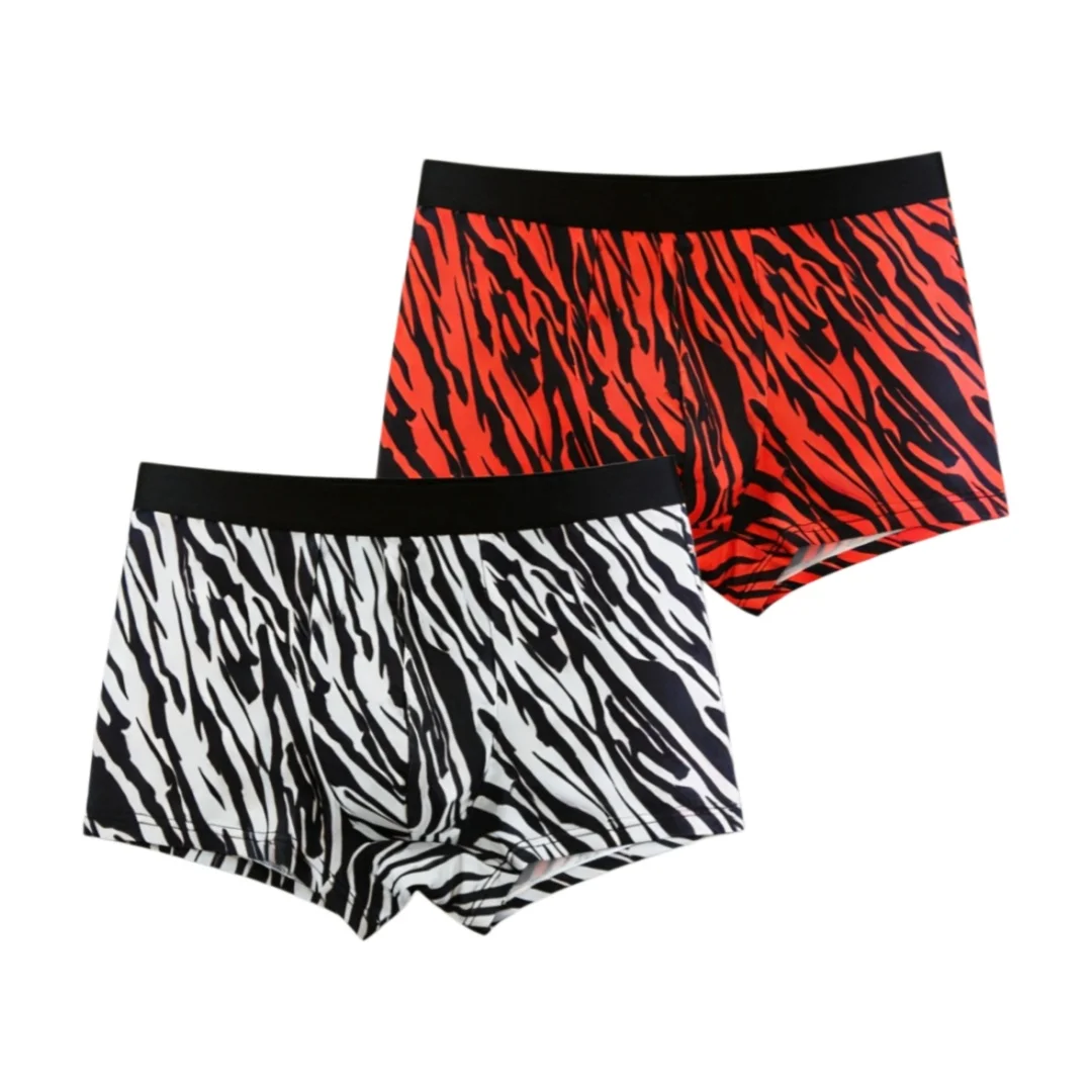 1pc Men's Ice Silk Zebra Print Boxers, Cool Soft Breathable Stretch Underwear, Casual Color Block Comfy Briefs