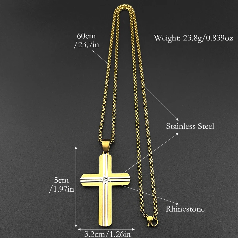 المسيحية يسوع الصليب حجر الراين قلادة قلادة للنساء الرجال الفولاذ المقاوم للصدأ الذهب اللون الدين الصليب سلسلة مجوهرات هدية