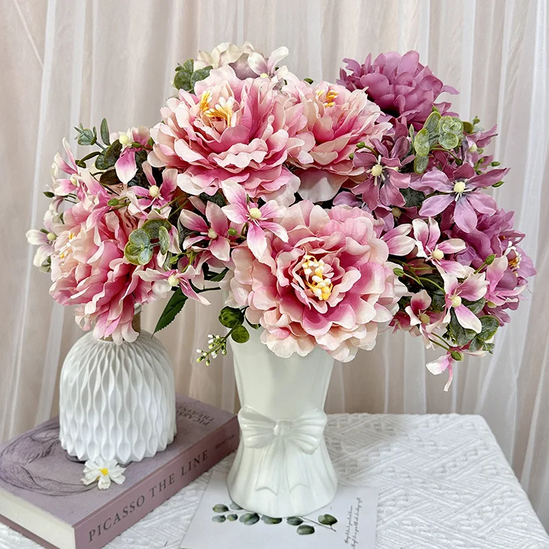 7-Fork Lily Peony Multi-Color Simulated Flower Wedding Arrangement  Background  Decoration Outdoor Landscape Decoration Flowers,