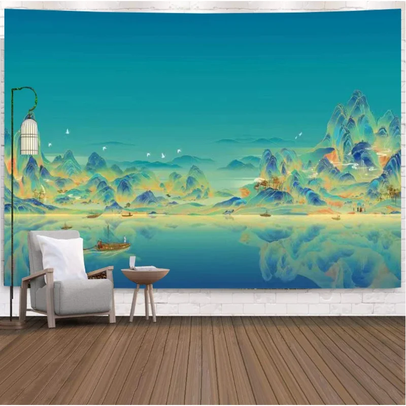 VIKAMA Traditionelle chinesische Malerei-Kunst-Wandteppich-Wanddekoration für Zuhause, Schlafzimmer, Bettwäsche, geeignet für Partys