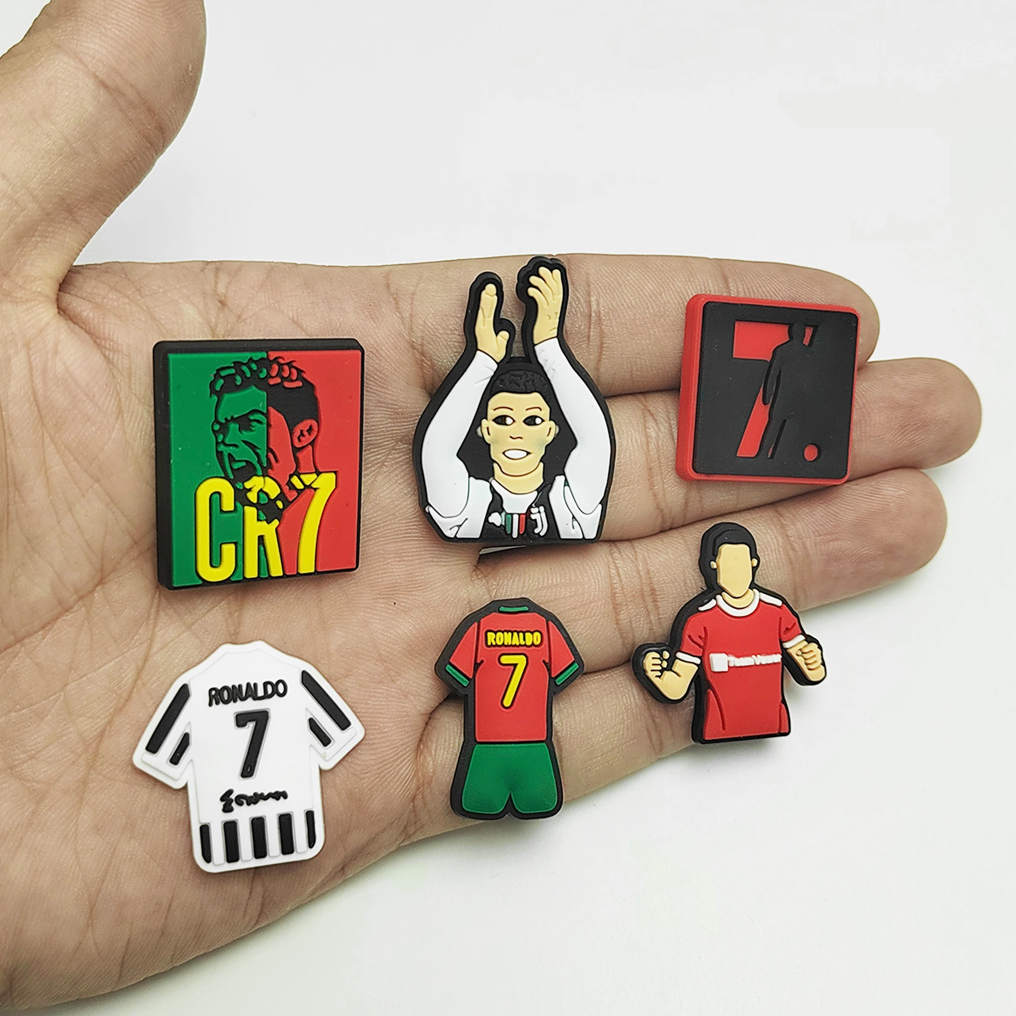 18pcs Sports Football Star CR Cristiano Ronaldo PVC Sandals Shoes Charms Buckle Clog Diy Shoes Decorations Kids Christmas Gifts