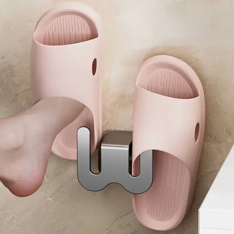 3pcs Wall-mounted Bathroom Slipper Rack Space Aluminum Punch-free Shoe Organizer