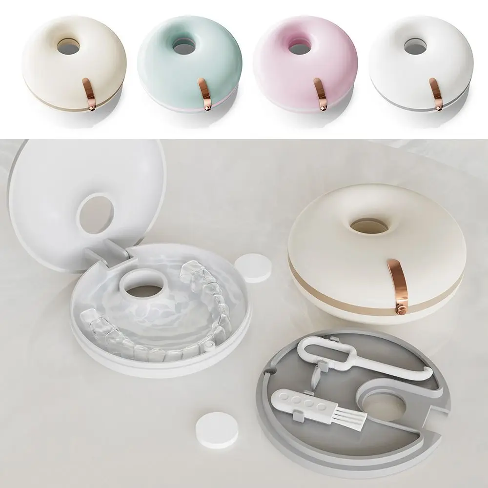 2 Layers Invisible Braces Box Portable Simple Style Denture Storage Box Doughnut Design Orthodontic Retainer Case Travel