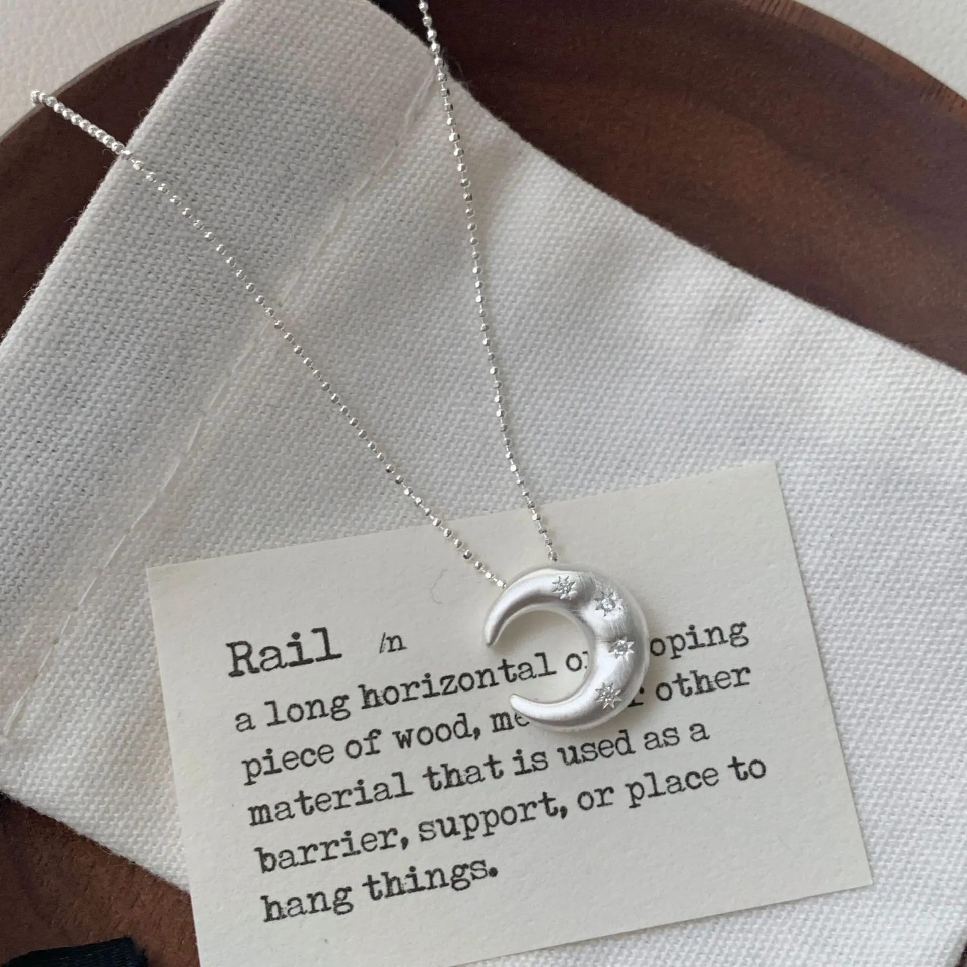 

S925 Sterling Silver Brushed Moon Star Zircon Necklace Female Korean Niche Design High-end Collarbone Chain