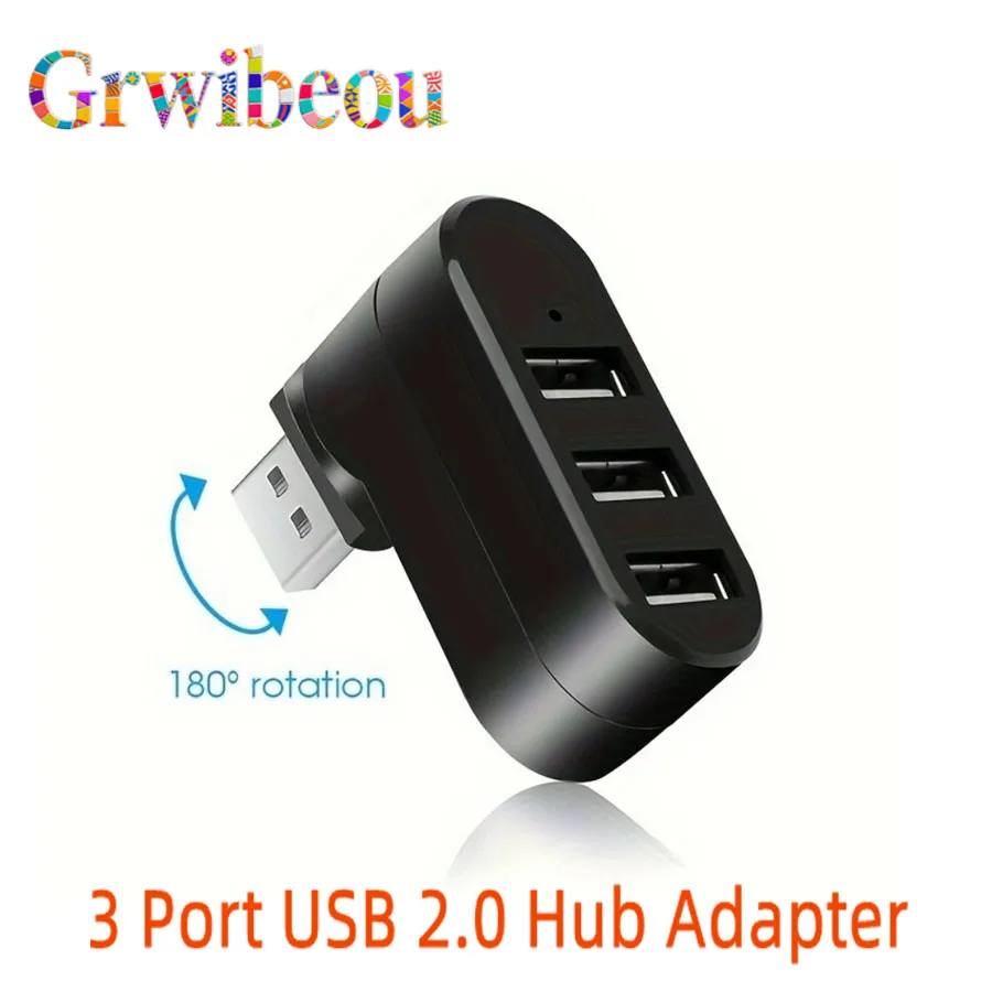 USB HUB Adapter 180° Rotatable 3 Ports USB 2.0 U Disk Card Reader Splitter High Speed Data Transfer For Computer Accessories