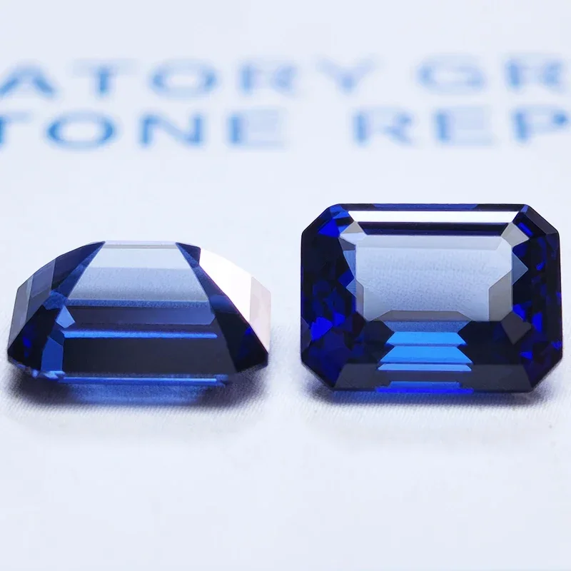 Lab Grown Sapphire Royal Blue Color VVS1 Emerald Cut Charms Beads for Jewelry Making Rings Materials Selectable AGL Certificate