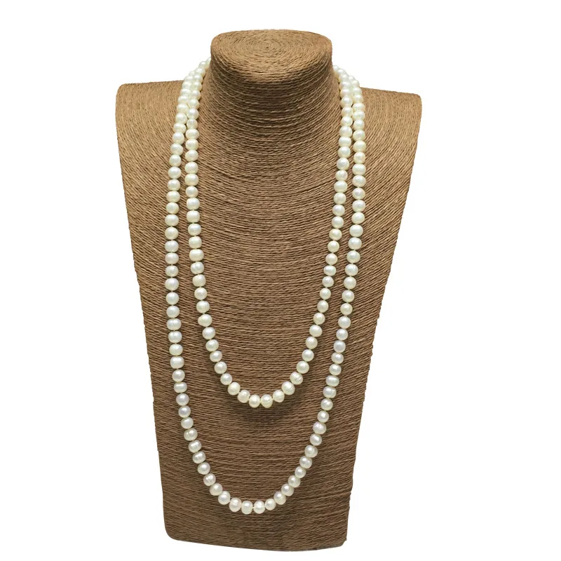 160cm Long Pearl Necklace 9-10mm Natural Freshwater Pearl  Sweater Chain For WomenJewelry Gift 2022 