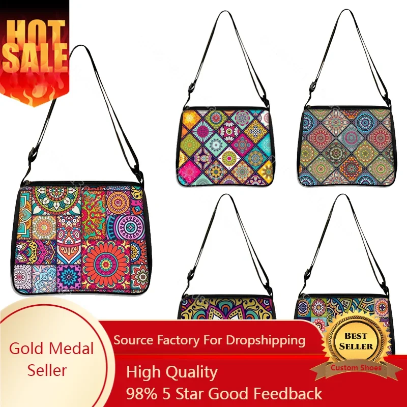 Bohemia Mandala shoulder bag Geometric Ethnic Flowers  Handbag Ladies Shopping Bag  Girls Totes Beach Travel