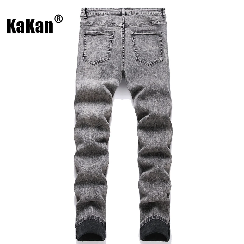 Kakan - New Men's Y2K Stir Fried Snowflake Jeans, Cloth Bag Elastic Small Leg Jeans Jeans, Jeans Man Brand