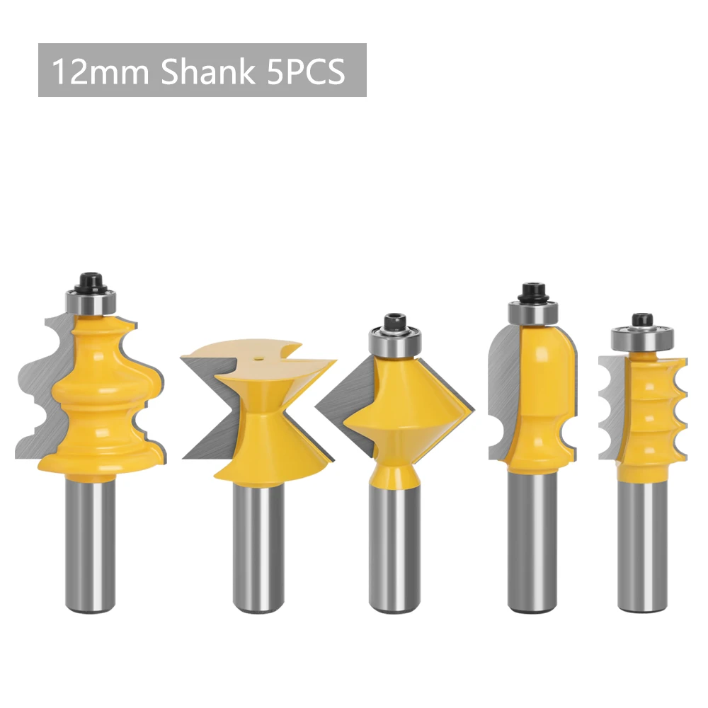 LAVIE 5pcs 12mm 1/2 Inch Shank Closet Door Top Router Bits Set Wood Carving Carbide Alloy Graver Convex Milling Bits MC03052