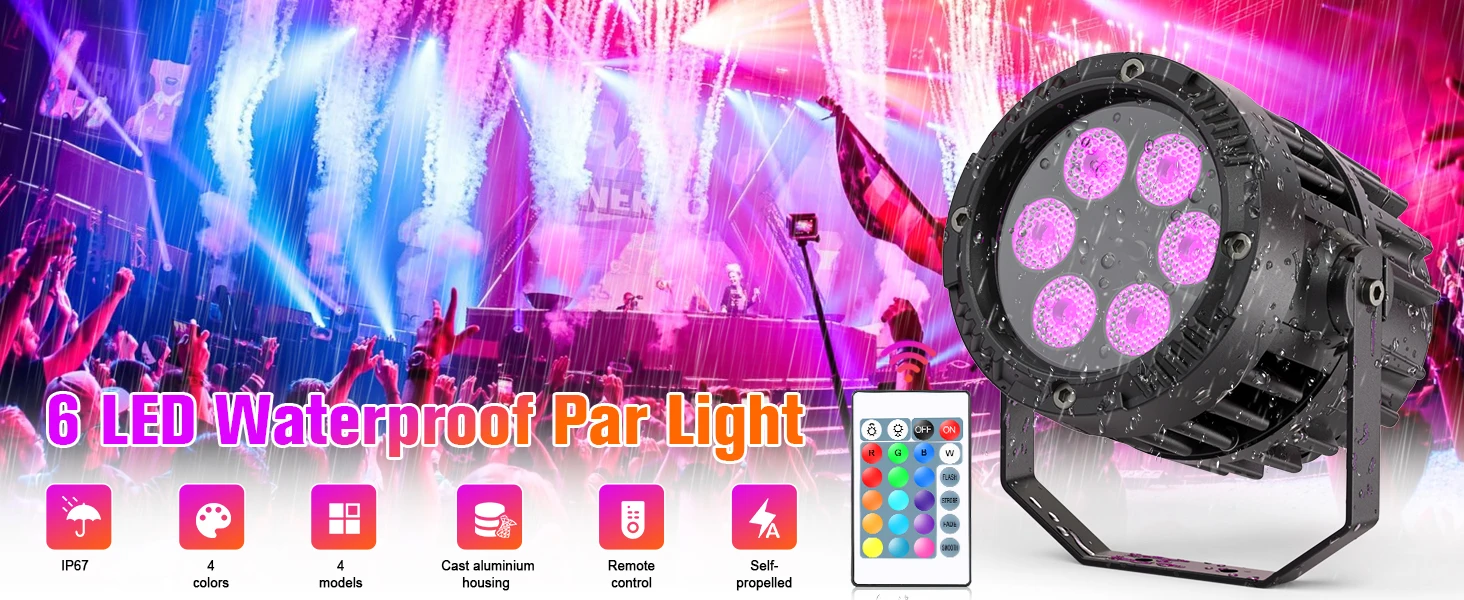 Yiflamefly 20W Wasserdichtes IP67 6LED Par-Licht mit Fernbedienung, Outdoor-Palm-Lampe, DMX-Bühnenlicht für DJ-Konzerte, Hochzeiten und Partys – Detail 1