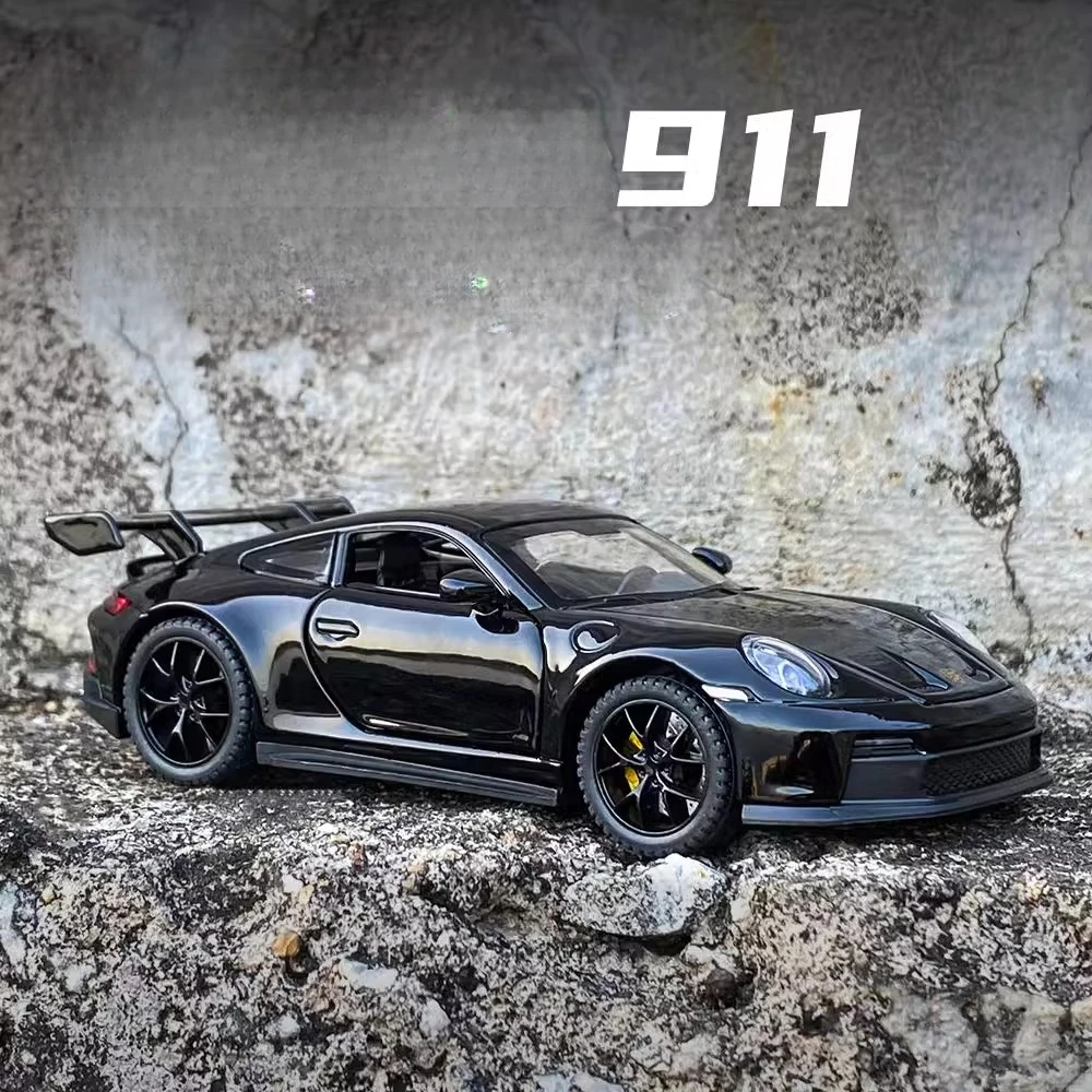 1:32 Porsche 911 GT3 Alloy Car Model Toy Metal Body Rubber Tires Supercar Models Pull Back Sound Light Kids Collectibles Gifts