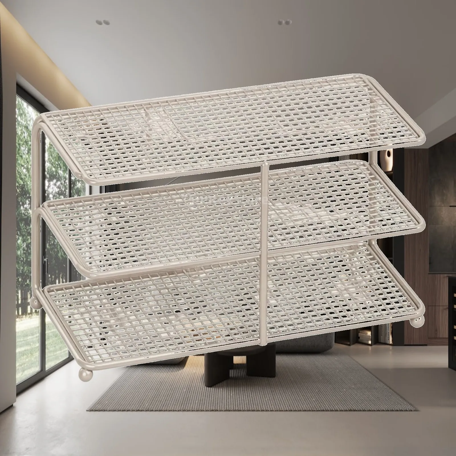 Three-Tier Metal Shoe Rack Sturdy Wire-Grid Shoe Rack with Curved Side Supports Easy to Clean Versatile for Entryway