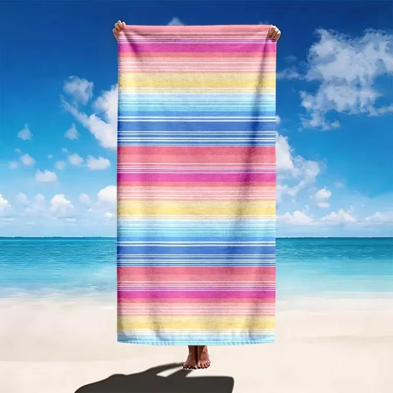 Pastel Rainbow Striped Beach Towel Vibrant Multicolor Sand Free Super Blanket for Summer Pool Camping Daily