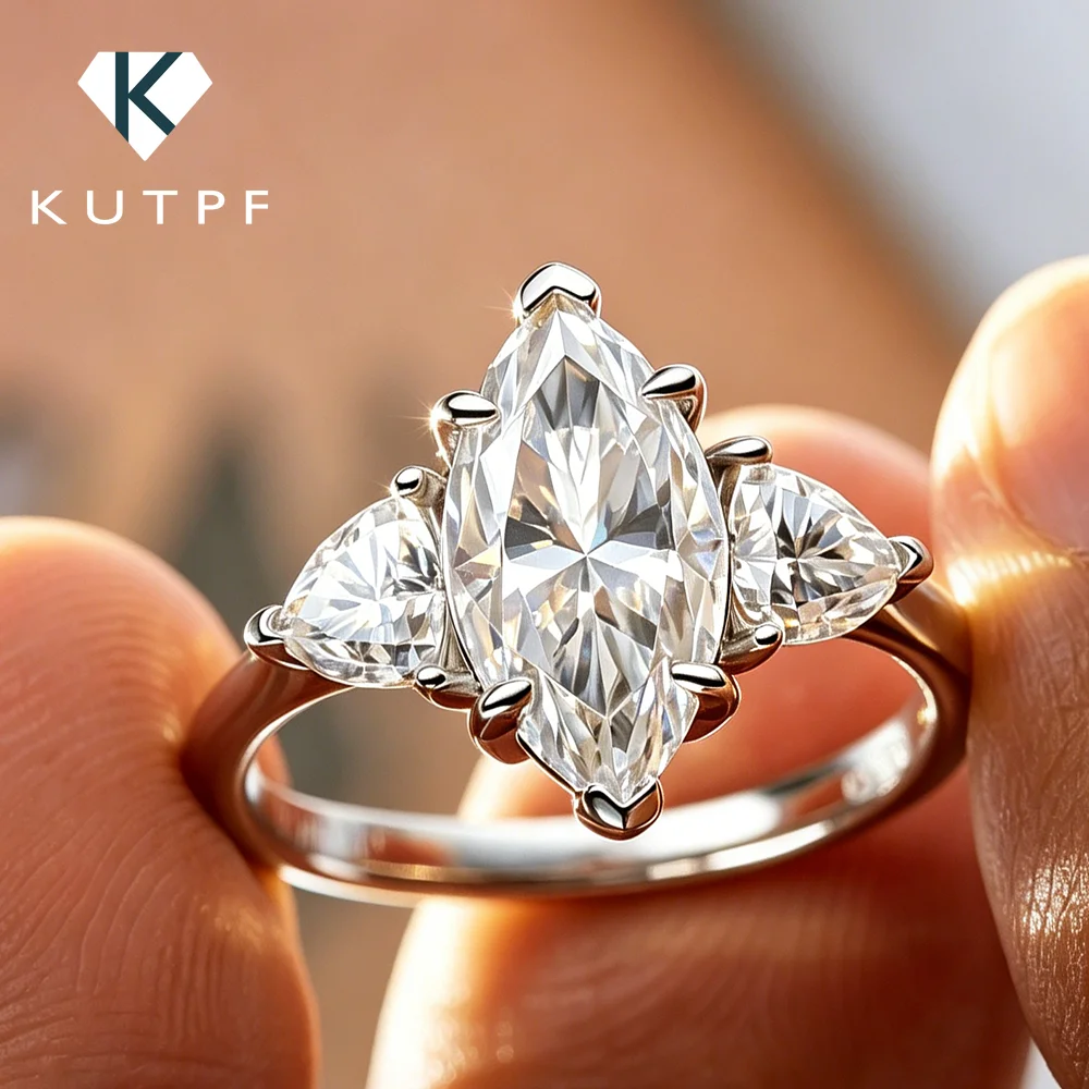 

3-Stone Moissanite Engagement Rings with GRA 925 Sterling Silver 3carat Marquise&Triangle Cut Diamond Wedding Band for Women