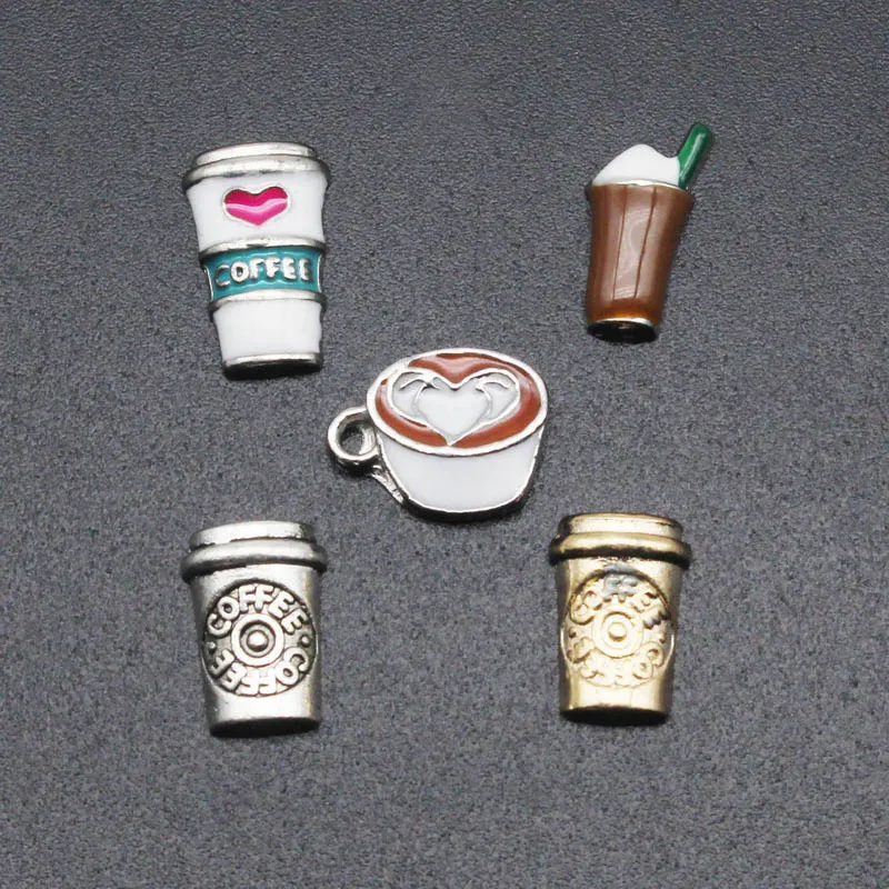20pcs/lot MIx Styles Coffee Cup Enamel Floating Charms Living Glass Memory Pendant Locket DIY Jewelry