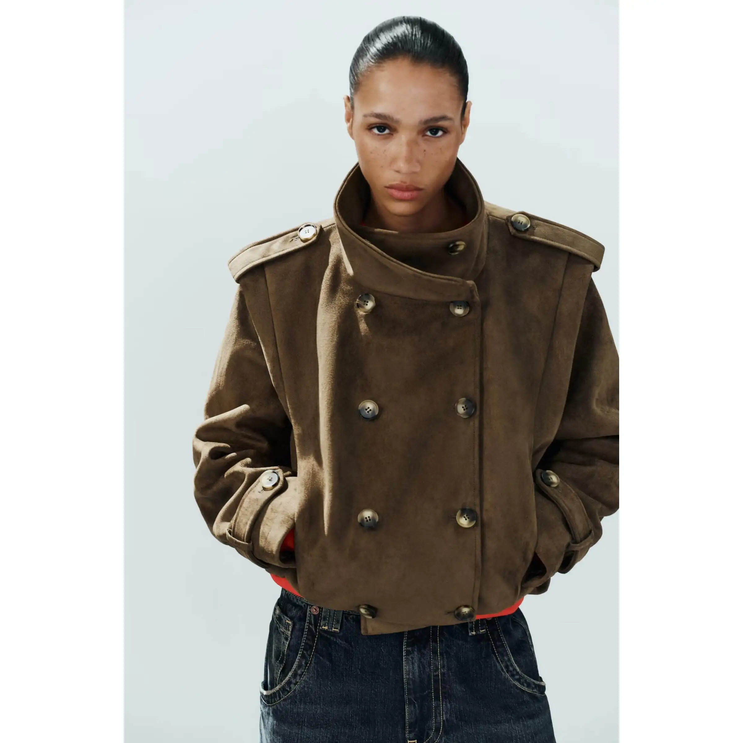 Fashionable Short VA Women's Coat Reversible Faux Leather Effect Pleated Stylish Versatile Windproof Autumn Season Polyester ...