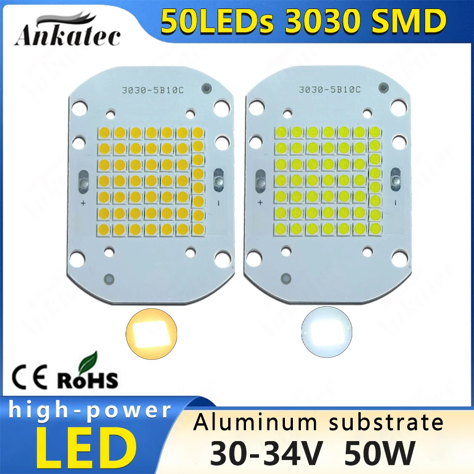 DC 30-34V 50W LED Chip High Power Integrated Light Source Board 3030 LED Lamp Beads Aluminum Substrate Warm 3000K White 6000K