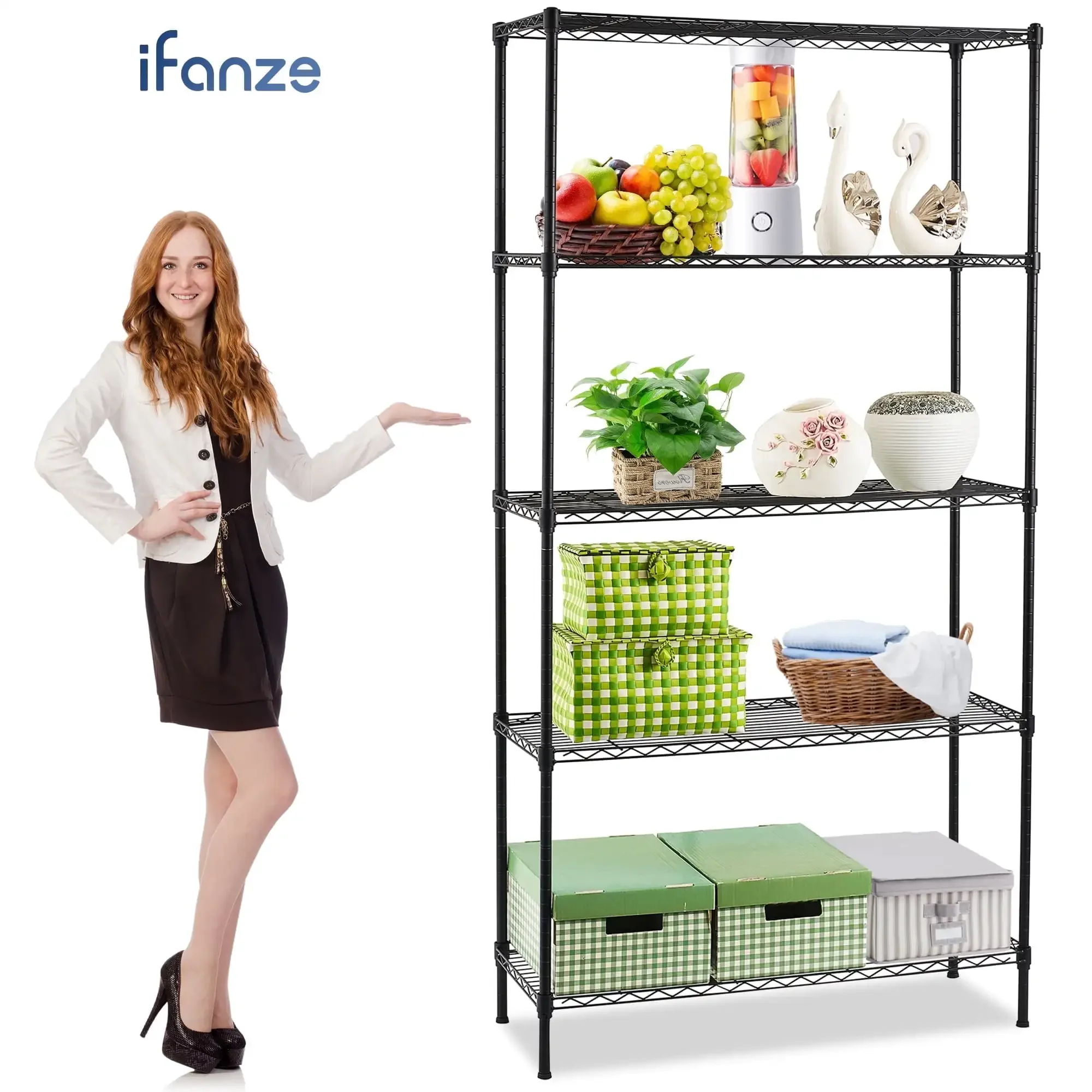 

5-Tier Storage Shelf Unit, 72"H x 36"L x 14"W Metal Wire Shelving Rack for Kitchen Garage Living Room