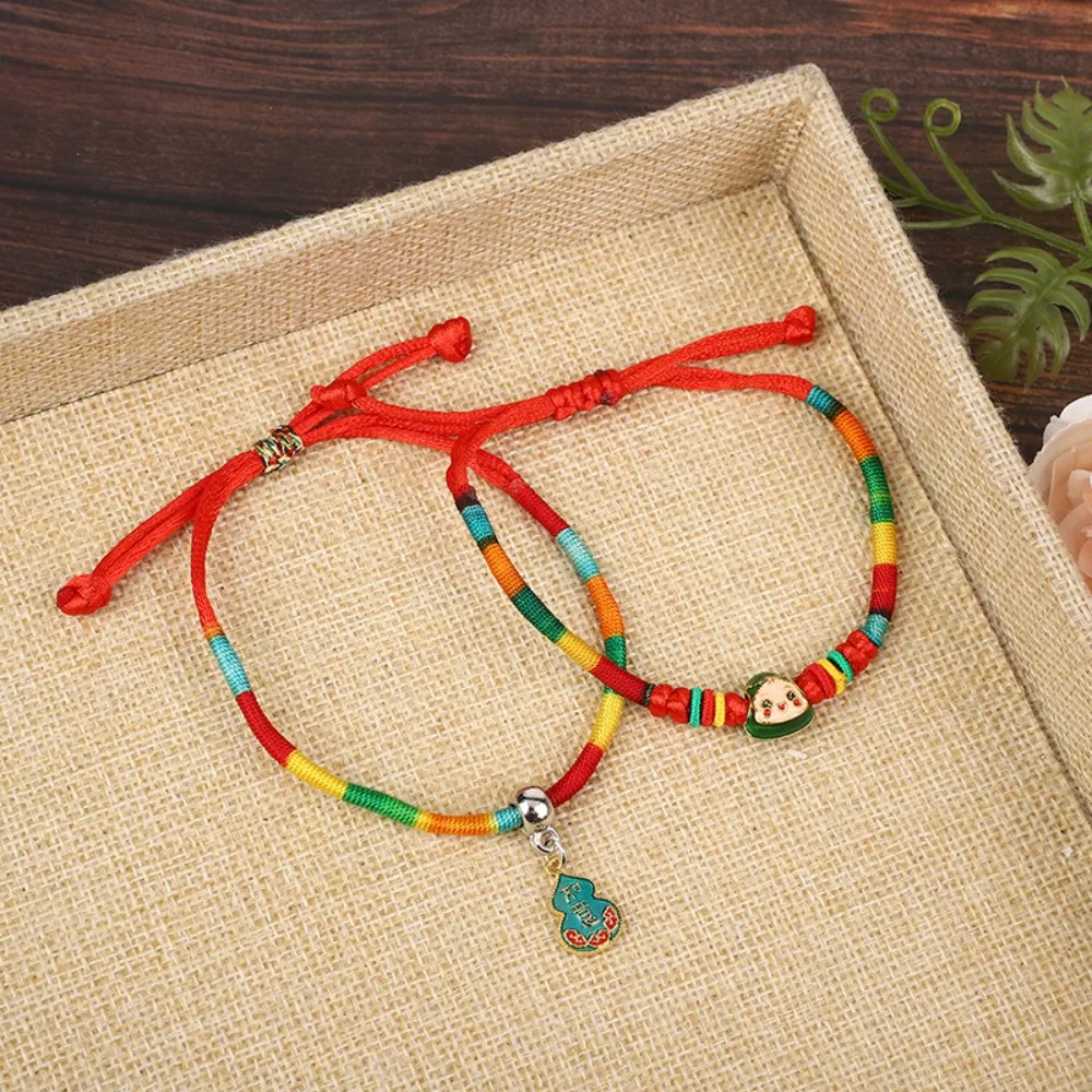 Chinese Style Dragon Boat Festival Bracelet Zongzi Pendent Adjustable Braided Hand Ropes Cute Handmade Colored Lucky Bracelet