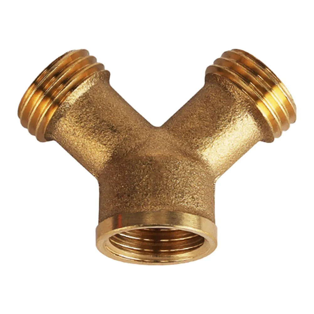 Brass 3-Way Connector for 14mm Garden Hoses Featuring One Internal Thread and One External Thread Configuration