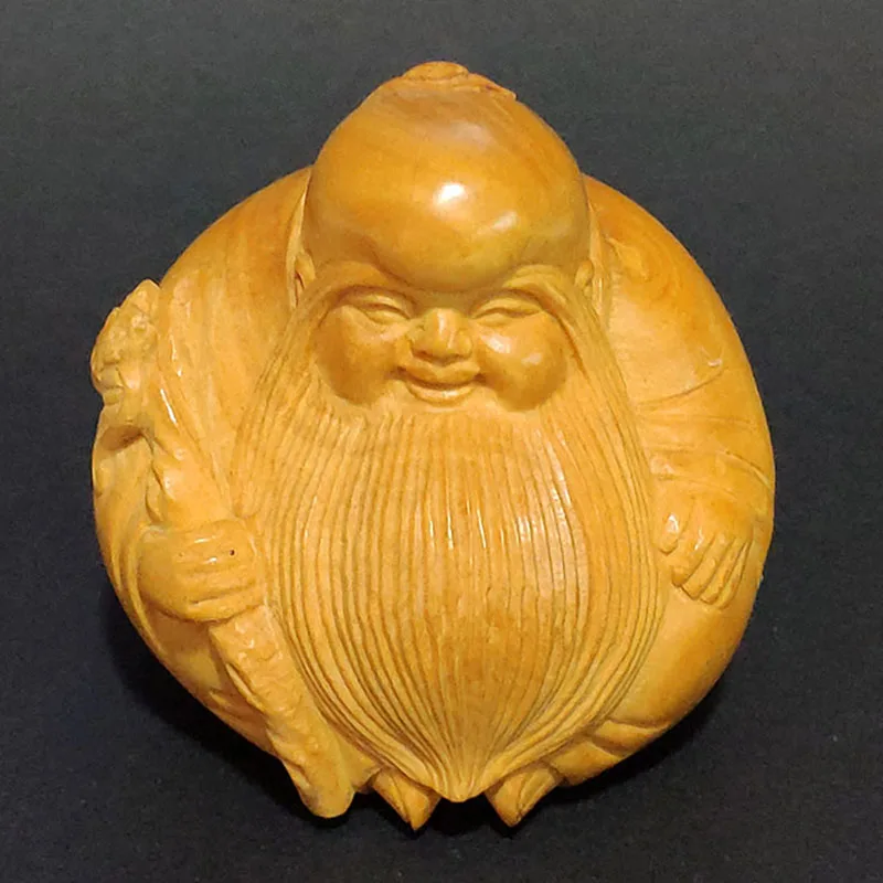 

CQ120 - 1.6 INCHES Hand Carved Boxwood Netsuke Carving Figurine : God of Longevity