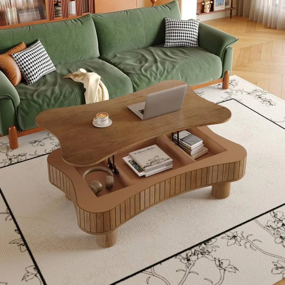 

Contemporary Storage Coffee Table, 42.52 Rectangular Illuminated Coffee Table, Stylish Low Center Tables for Living Spaces, Waln