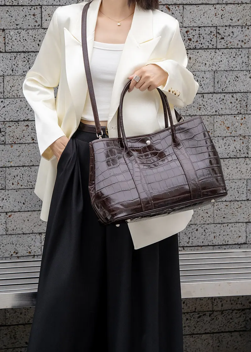 Bolso de mano Aidrani para mujer con estampado de piel de cocodrilo, bolso de cuero de vaca genuino con asa superior, bolso de diseño para llevar al hombro, ideal para el trabajo, la oficina, fiestas y el uso diario.