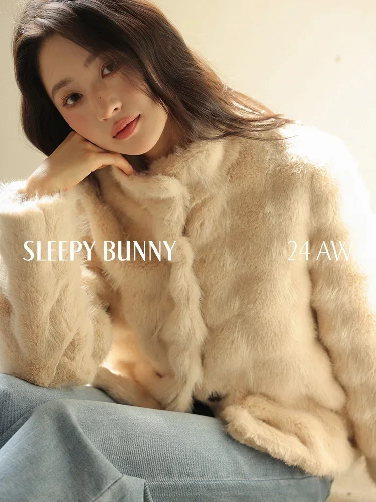 Stand Collar Eco-Friendly Faux Fur Coat Women Winter Short Warm Jacket Casual Loose Fit Petite Elegant Outerwear 2025