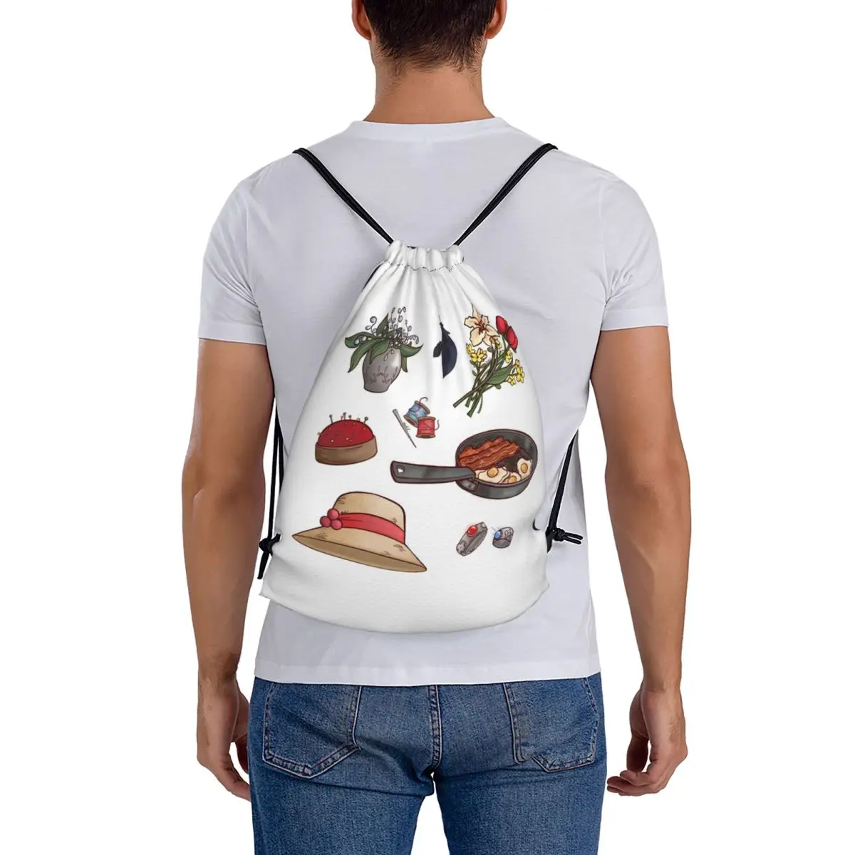 Howls Moving Castle Backpacks Multi-function Drawstring Bundle Pocket Storage Bag Book Bags for Man Woman School