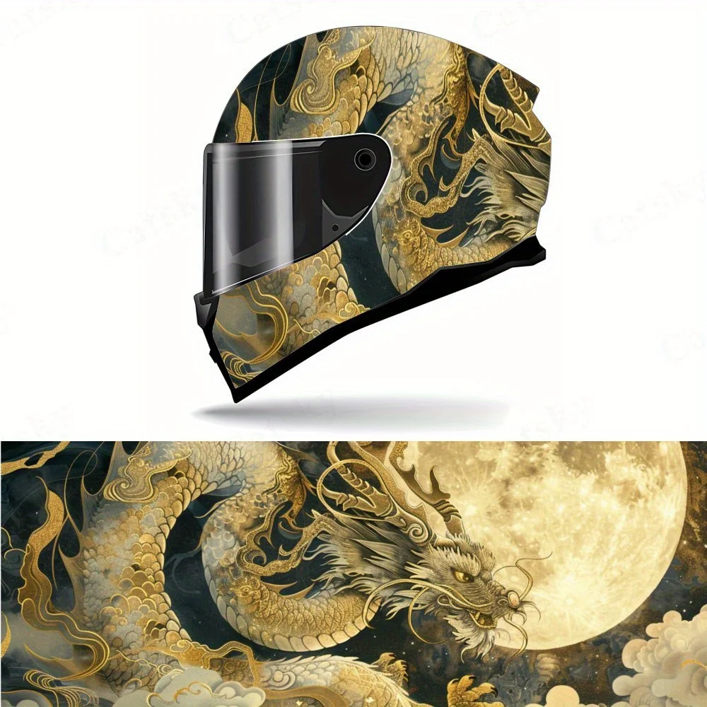 

Golden Dragon Helmet Vinyl Wraps, Waterproof Scratch-Resistant Full Face Helmet Decals, Durable PVC Artistic Design, Instant Hel