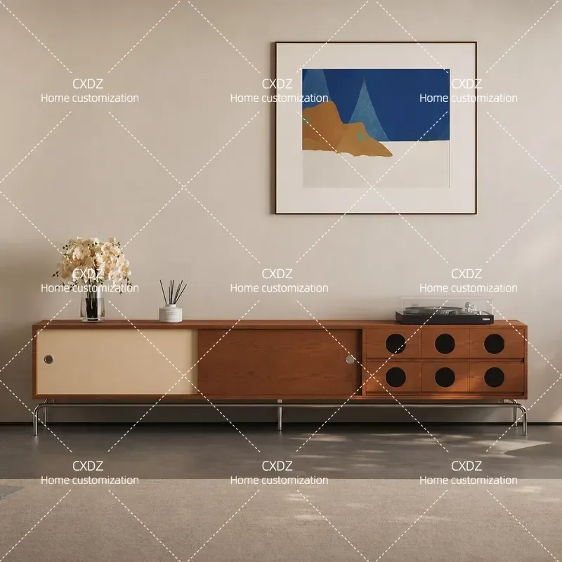 Medieval Style Solid Wood TV Cabinet Nordic Retro Small Apartment Living Room Storage Floor Cabinet Audio Visual Cabinet